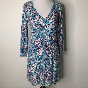 Lilly Pulitzer 91327 Women's Blue White Juliet Dress in Hippy Hippy Shake Small